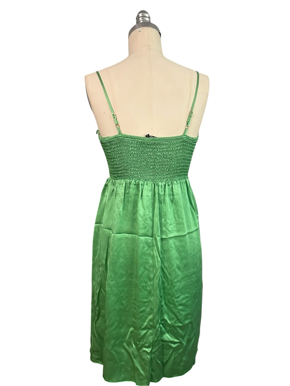 Vintage y2k Betsey Johnson Emerald Green Lace Trimmed Milkmaid Slip Dress 8 - Picture 10 of 11